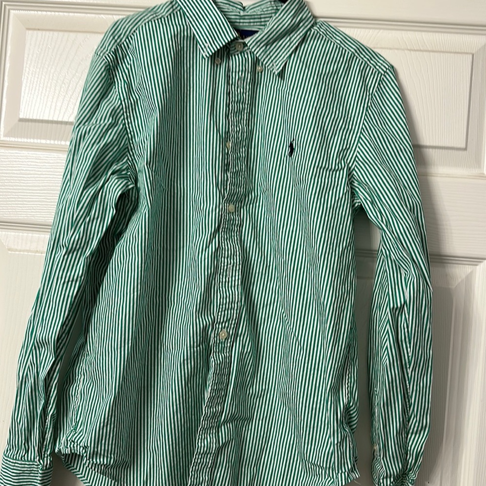 Ralph Lauren Polo Boy’s Classic Fit XL 18-20 green & white  stripe.